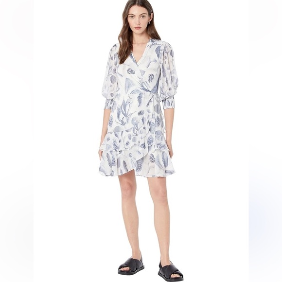 All Saints Ari Oceano Coastal Mini Beach Wrap Ruffle Dress Size 8 - Picture 2 of 6